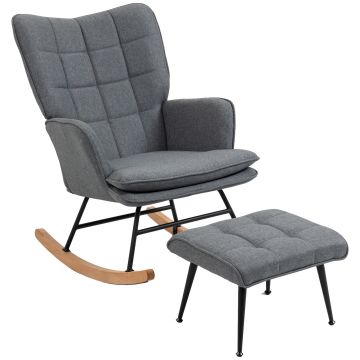 HOMCOM Scaun cu leagăn cu taburet, confortabil, până la 130 kg, aspect de in, 64x89x90cm, Gri | Aosom Romania