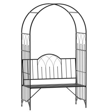 Outsunny Bancuta de Gradina cu Arc, 2 Locuri, cu Bolta pentru Flori Suspendate, Design Elegant, Rezistent la Intemperii, Negru | Aosom Romania