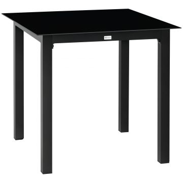 Outsunny Masă de grădină pătrată pentru 4 persoane cu blat din sticlă securizată și cadru din aluminiu 80 x 80 x 74 cm negru | Aosom Romania