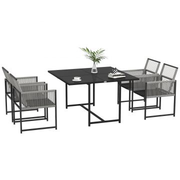 Outsunny Salon de grădină set masă și scaune cu 1 masă de dining și 4 scaune spătar pliabil tavă sticlă securizată | Aosom Romania