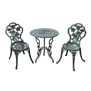 Outsunny Set Elegant de Grădină 2 Persoane, 2 Scaune si Masă Rotundă în Stil Neo-Retro, verde | Aosom Romania