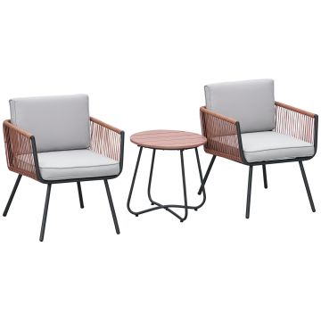 Outsunny Set Mobilier Grădină 3 Piese din Rășină Împletită, 2 Fotolii și Masă, Perne Incluse, Gri/Portocaliu | Aosom Romania