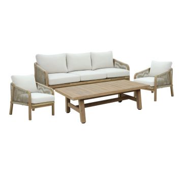 Set de living Malibu I din 4 piese, lemn de salcam solid-acoperire din material textil bej 80x203