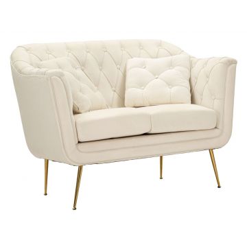 Canapea 2 locuri cu perne decorative Budapest, Mauro Ferretti, 130x83x91 cm, fier/poliester, crem