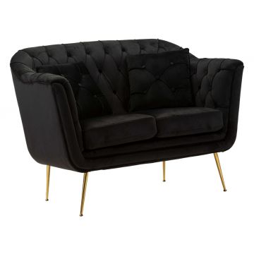 Canapea 2 locuri cu perne decorative Budapest, Mauro Ferretti, 130x83x91 cm, fier/poliester, negru