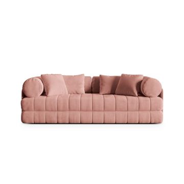Canapea extensibila 3 locuri, Kemi, Cosmopolitan Design, 206x95x70 cm, catifea, roz