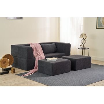 Canapea extensibilă cu 2 locuri, Balcab Home, 825BLC5402, Material: 100% ȘENILĂ, Antracit