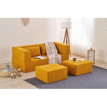 Canapea extensibilă cu 2 locuri, Balcab Home, 825BLC5403, Material: 100% ȘENILĂ, Portocaliu