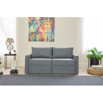 Canapea extensibilă cu 2 locuri, Balcab Home, 825BLC5412, Cadru: 100% LEMN DE BRAD, Gri