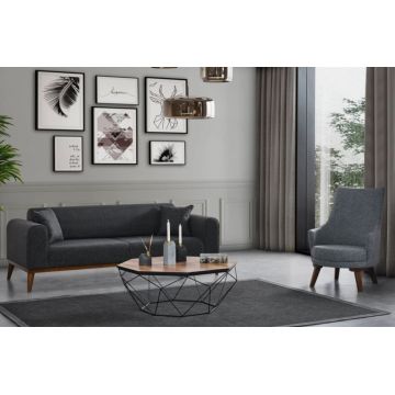 Canapea extensibila cu 3 locuri, Artie, 560ARE2905, Lemn de fag / PAL, Antracit