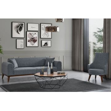Canapea extensibila cu 3 locuri, Artie, 560ARE2907, Lemn de fag / PAL, Gri deschis