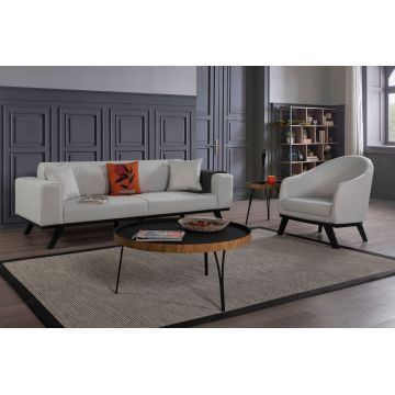 Canapea extensibila cu 3 locuri, Artie, 560ARE2916, Lemn de fag / PAL, Gri deschis