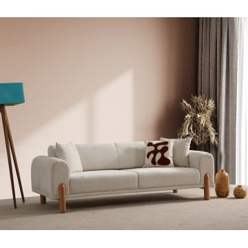 Canapea extensibila cu 3 locuri, Artie, 560ARE4103, Lemn de fag / PAL, Crem