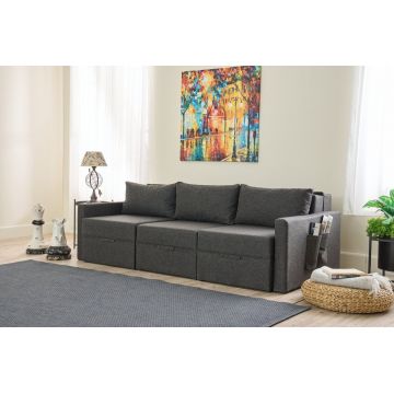 Canapea extensibila cu 3 locuri, Balcab Home, 825BLC4325, Cadru: 100% LEMN DE BRAD, Antracit