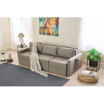 Canapea extensibila cu 3 locuri, Balcab Home, 825BLC4326, Cadru: 100% LEMN DE BRAD, Maro