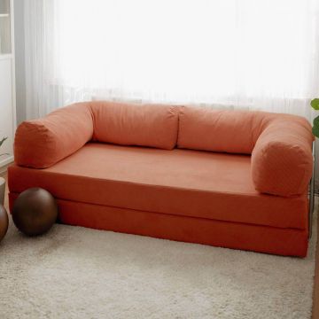 Canapea extensibila cu 3 locuri, Evalina, 383EVN1267, Material: 100% catifea PES, Rosu vermilion