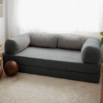 Canapea extensibila cu 3 locuri, Evalina, 383EVN1268, Material: 100% catifea PES, Antracit