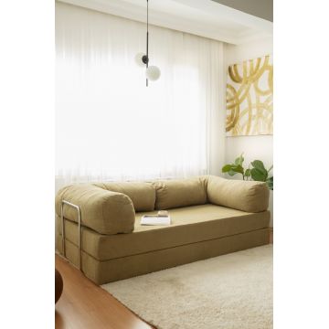 Canapea extensibila cu 3 locuri, Evalina, 383EVN1269, Material: 100% catifea PES, Kaki /