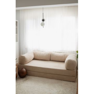 Canapea extensibila cu 3 locuri, Evalina, 383EVN1270, Material: 100% catifea PES, Bej