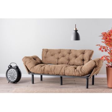 Canapea extensibila cu 3 locuri, Futon, 859FTN2868, Metal, Maro deschis