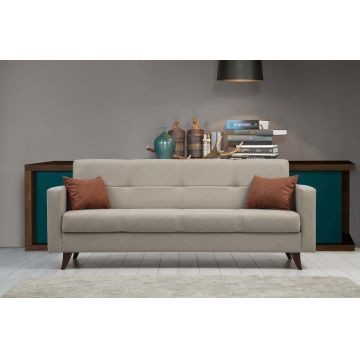 Canapea extensibila cu 3 locuri, Misty, 730MST1206, Cadru: METAL/LEMN, Bej