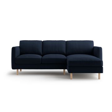 Coltar dreapta 3 locuri, Eden, Micadoni, 223x150x90 cm, catifea, albastru inchis