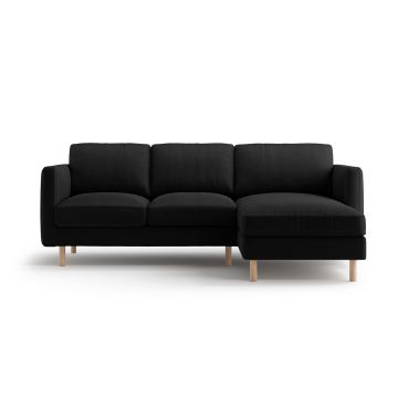 Coltar dreapta 3 locuri, Eden, Micadoni, 223x150x90 cm, catifea, negru
