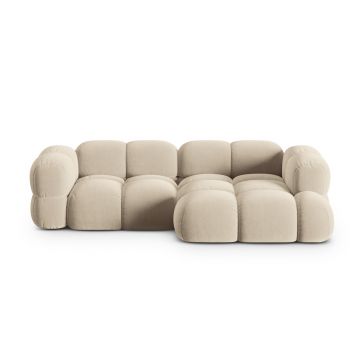 Coltar dreapta 3 locuri, Loretto, Cosmopolitan Design, 250x147x68 cm, catifea, bej deschis