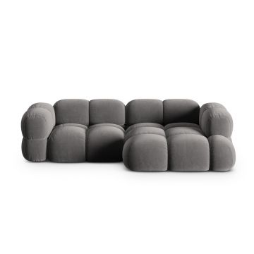 Coltar dreapta 3 locuri, Loretto, Cosmopolitan Design, 250x147x68 cm, catifea, gri