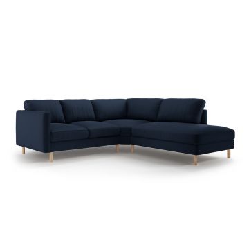 Coltar dreapta 4 locuri, Eden, Micadoni, 267x234x90 cm, catifea, albastru inchis