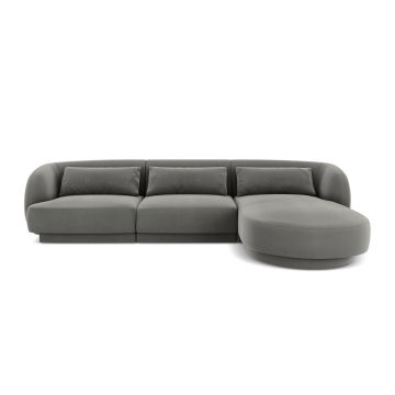 Coltar dreapta 4 locuri, Tulum, Cosmopolitan Design, 255x156x70 cm, catifea, gri deschis