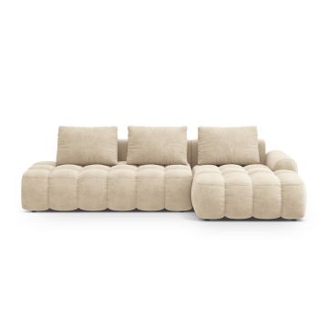 Coltar extensibil dreapta 3 locuri, Linz, Cosmopolitan Design, 275x142x84 cm, cotiera stanga, catifea, bej deschis