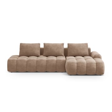 Coltar extensibil dreapta 3 locuri, Linz, Cosmopolitan Design, 275x142x84 cm, cotiera stanga, catifea, bej inchis