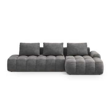 Coltar extensibil dreapta 3 locuri, Linz, Cosmopolitan Design, 275x142x84 cm, cotiera stanga, catifea, gri