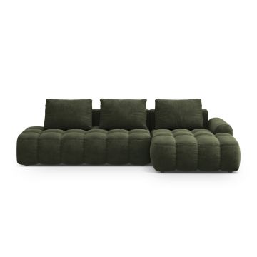 Coltar extensibil dreapta 3 locuri, Linz, Cosmopolitan Design, 275x142x84 cm, cotiera stanga, catifea, verde