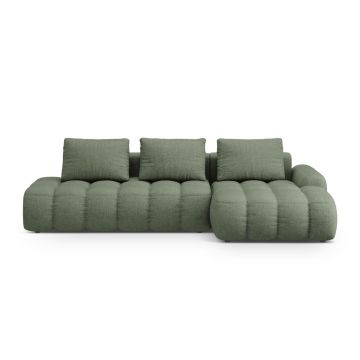 Coltar extensibil dreapta 3 locuri, Linz, Cosmopolitan Design, 275x142x84 cm, cotiera stanga, tesatura structurata, verde oliv inchis