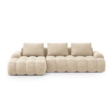 Coltar extensibil stanga 3 locuri, Linz, Cosmopolitan Design, 275x142x84 cm, catifea, bej deschis