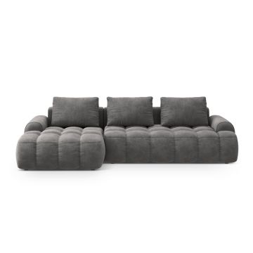Coltar extensibil stanga 3 locuri, Linz, Cosmopolitan Design, 275x142x84 cm, catifea, gri