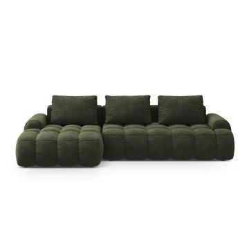 Coltar extensibil stanga 3 locuri, Linz, Cosmopolitan Design, 275x142x84 cm, catifea, verde