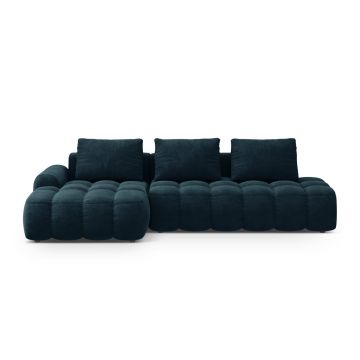 Coltar extensibil stanga 3 locuri, Linz, Cosmopolitan Design, 275x142x84 cm, cotiera dreapta, catifea, albastru petrol inchis