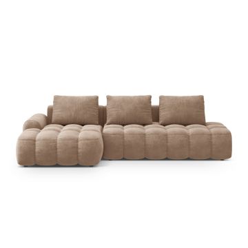 Coltar extensibil stanga 3 locuri, Linz, Cosmopolitan Design, 275x142x84 cm, cotiera dreapta, catifea, bej inchis