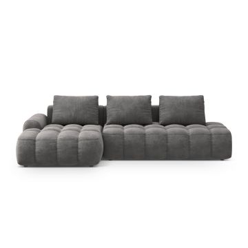 Coltar extensibil stanga 3 locuri, Linz, Cosmopolitan Design, 275x142x84 cm, cotiera dreapta, catifea, gri