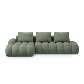 Coltar extensibil stanga 3 locuri, Linz, Cosmopolitan Design, 275x142x84 cm, cotiera dreapta, tesatura structurata, verde oliv inchis