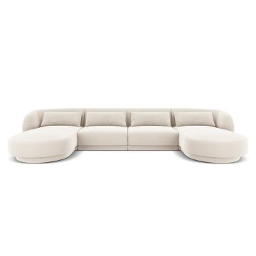 Coltar panoramic 5 locuri, Tulum, Cosmopolitan Design, 330x156x70 cm, catifea, bej deschis