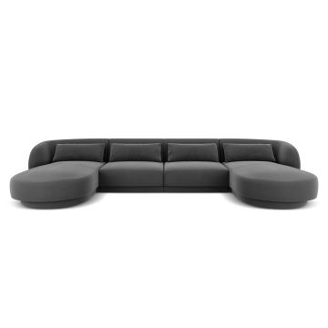 Coltar panoramic 5 locuri, Tulum, Cosmopolitan Design, 330x156x70 cm, catifea, gri