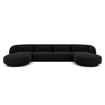 Coltar panoramic 5 locuri, Tulum, Cosmopolitan Design, 330x156x70 cm, catifea, negru