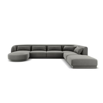 Coltar panoramic dreapta 6 locuri, Tulum, Cosmopolitan Design, 330x255x70 cm, catifea, gri deschis