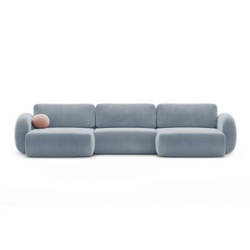 Coltar panoramic extensibil 5 locuri, Tonale, Cosmopolitan Design, 362x149x88 cm, catifea, albastru gri