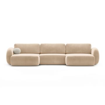 Coltar panoramic extensibil 5 locuri, Tonale, Cosmopolitan Design, 362x149x88 cm, catifea, bej migdala
