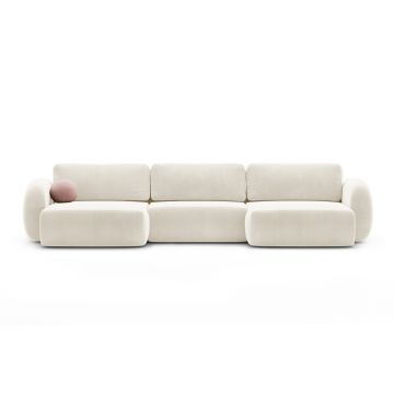 Coltar panoramic extensibil 5 locuri, Tonale, Cosmopolitan Design, 362x149x88 cm, catifea, ivoriu